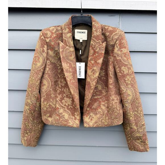 NWT L’AGENCE Jen Open Cropped Blazer Green Multi Floral Tapestry 10 - Picture 2 of 5